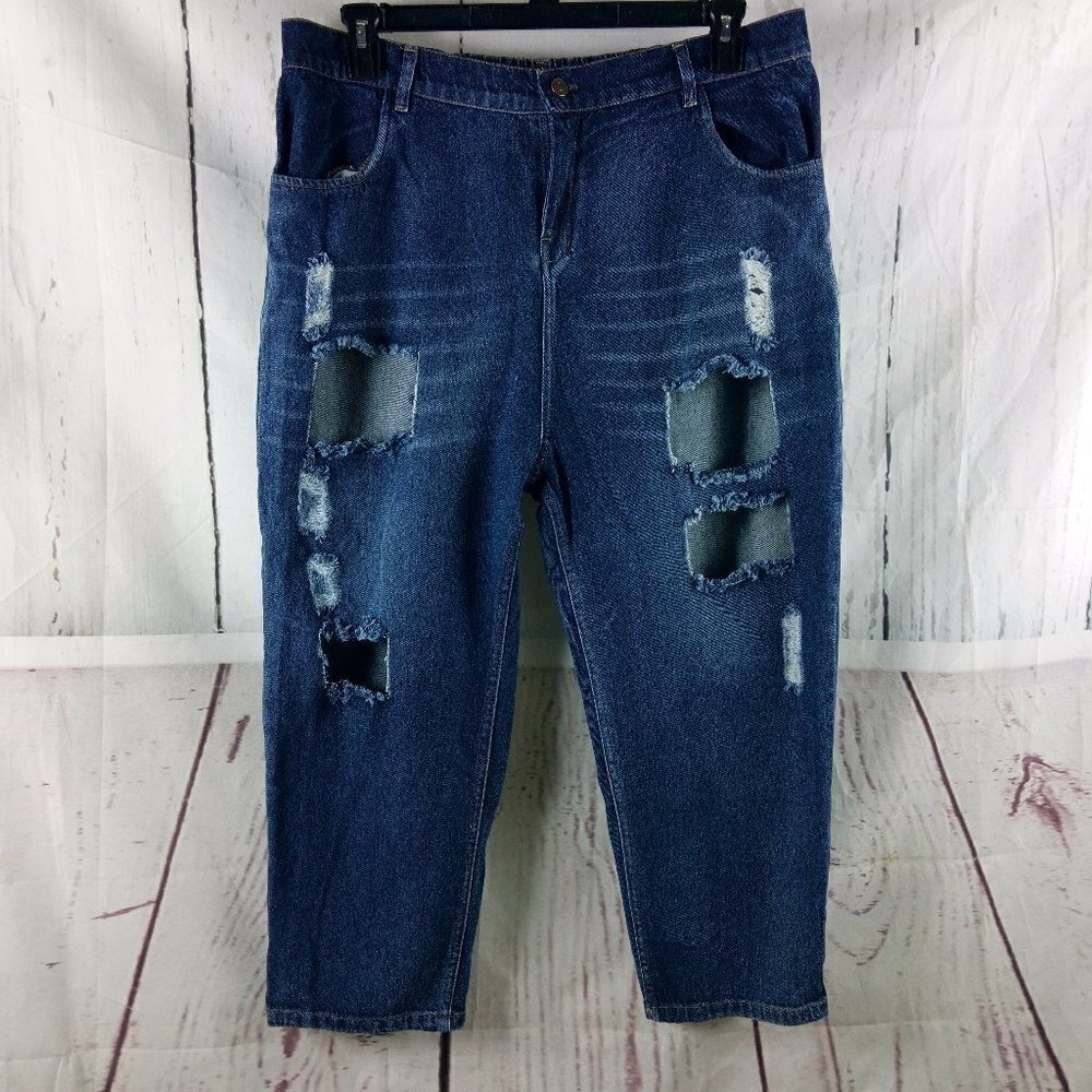 Sassafras Womens Size 32 Cotton Ripped Distressed Denim Blue Jeans Pants 35x22½